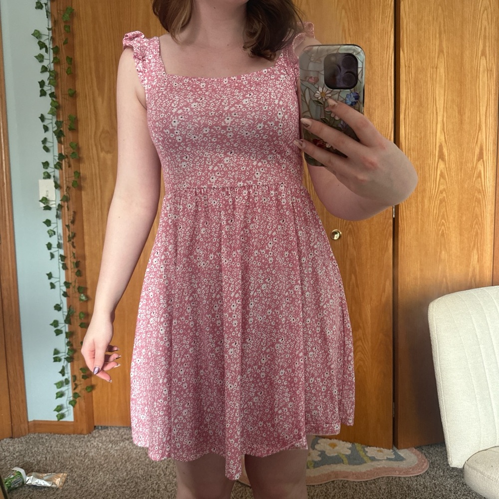 Pink Sleeveless Flutter Sleeve Sundress